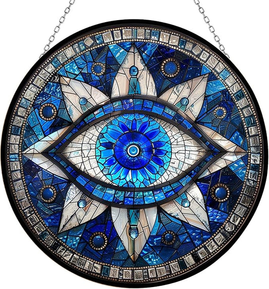 Evil Eye Suncatcher Stained Glass Window Hangings for Women Mom Red Birds Sun Catchers Colorful Ornament Bird Lovers Gift Gifts for Women Mom Wife