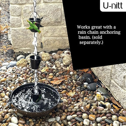 U-nitt Rain Chain Water Collection for Gutters Rainwater Catcher & Diverter, 8.5 FT Chains for Outside Garden, Bird Bucket Cups, Roof Downspout, Works with Heavy Rain, w/ Gutter Clip for Rainchains