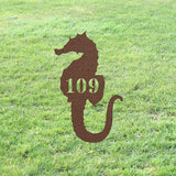Seahorse House Number Sign Yard Address Plaque Garden Lawn Stake Metal Last Name Welcome Family Name Sign Monogram Sculpture for Yard Garden Porch Lawn Grassland Park Farm Flowerpot Decor.