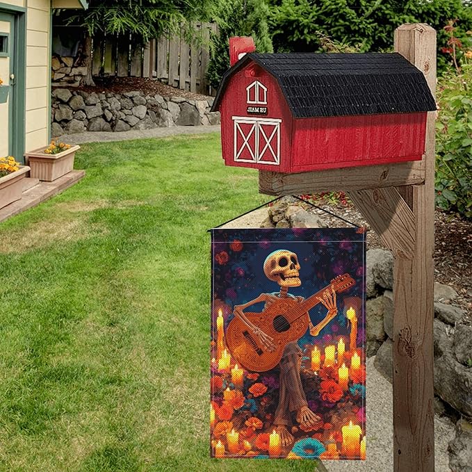 Skull Garden Flag Seasonal Double Sided 12 x 18 Inch Small Yard Flag for Indoor Outdoor Decor Holiday All Seasons