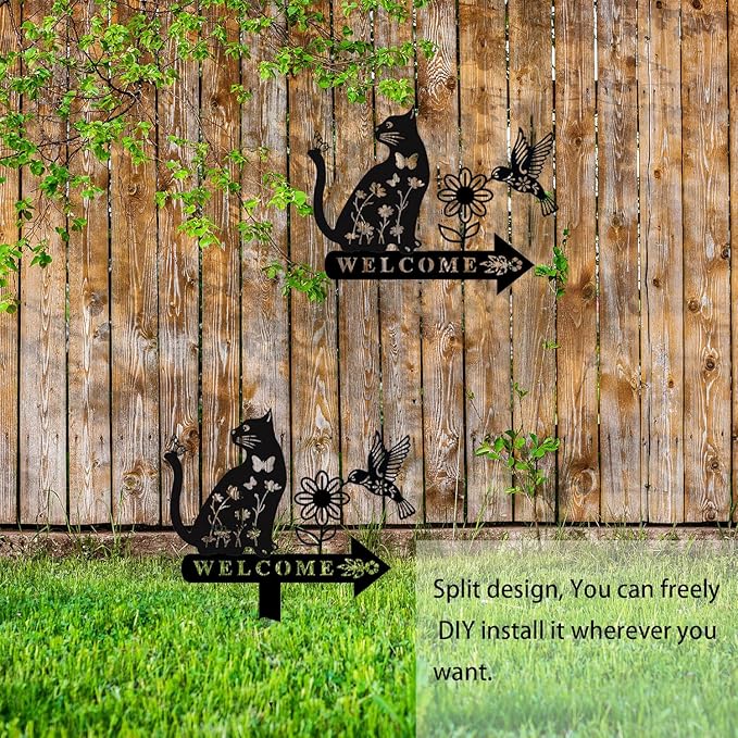 Cat Garden Decor for Outside Metal Cats Silhouette Statues Garden Stakes Yard Sign Art Decorations for Outdoor Patio Lawn Ornaments Birthday Gift for Cat Lovers Women Mom