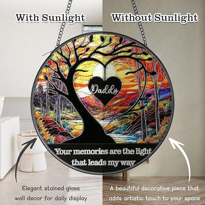 Memorial Sun Catcher for Dad - Your Memories are The Light 6.3" Stained Glass Window Hanging - Emotional Dad Gifts for Birthday, Christmas - Home Decor & Garden Color Catcher