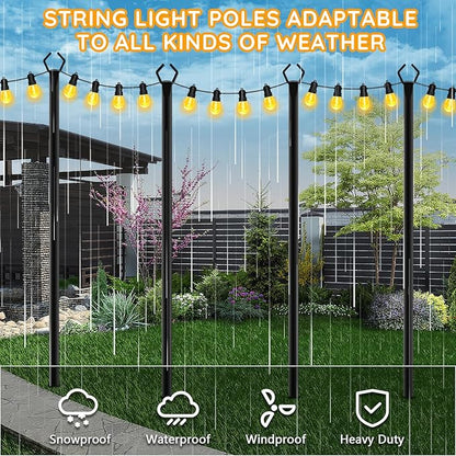 AHRLHR 4 Pack String Light Poles, Outdoor String Light Pole 10ft Forked Metal Light Pole with Adjustable Outdoor Light Stand, Deck, Backyard, Garden, Wedding, Rustproof and Sturdy with Hooks