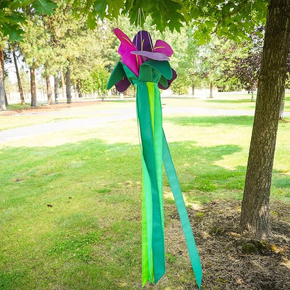 In the Breeze 5227 — Iris Windtail — Colorful 3D Purple Flower Windsock with Flowing Tails