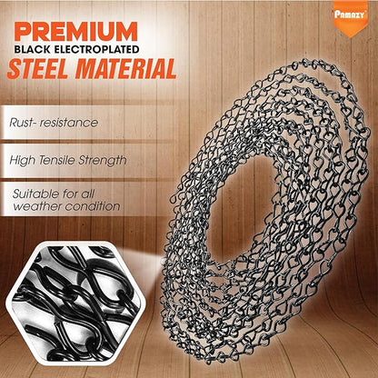 [Upgraded] 79” Black Electroplated Steel Hanging Chain with S-Hooks, Snap Hooks, Ceiling Hooks & Pliers, 33LBS Load Capacity, Adjustable Length for Hanging Bird Feeders, Planters, Lanterns, Billboards