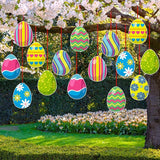 16 Pieces Easter Egg Outdoor Hanging Ornaments Easter Outdoor Decorations Happy Easter Hanging Porch & Tree Yard Lawn Decor - Double-Side Printed