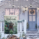 Welcome Winter Garden Flags Black Lab Garden Flag Cardinal Birds on Snowy Pine Tree Flag Labrador Dog Yard Flags for Outside 12x18 Double Sided Christmas Decorative Lawn Flags