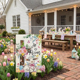CROWNED BEAUTY Easter Garden Flag He is Risen Cross 12x18 Inch Double Sided Floral Holiday Decoration for Outdoor Lawn Yard