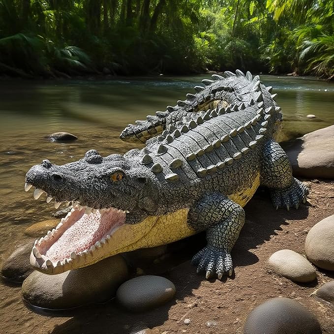 Teaeeno Garden Alligator Outdoor Decor, Crocodile Sculpture for Stuff Pond Decor, Florida Alligator Sculpture for Yard Art, Realistic Wild Animal, Reptile Figure, Florida Alligator, Perfect for Man