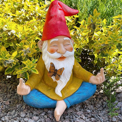 Mood Lab Zen Garden Gnome - Relaxed Yoga Gnome with Middle Finger - 9.25 Inch Tall Outdoor or Indoor Decor