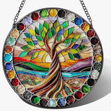 8-Inch Colorful Tree of Life Stained Glass Suncatcher & Ornament – Stained Glass Window Hanging & Decor, Sun Catchers for Windows Indoor, Gifts for Women, Gifts for Christmas, Housewarming Gift