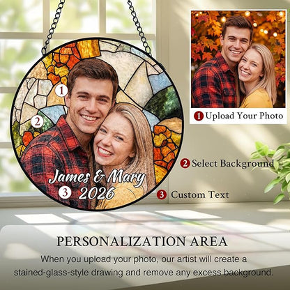 Personalized Stained Glass Windows Hanging, Her Him Picture Suncatcher Ornament, Custom Photo Gift, Birthday Boyfriend Girlfriend Couples Gifts