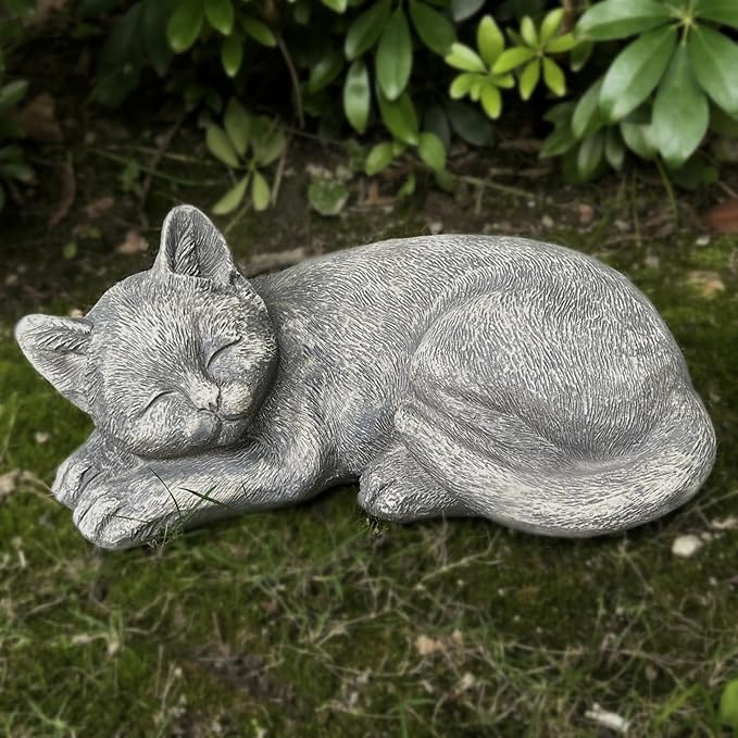 GENUINQ Garden Sleeping Cat Memorial Stone Cat Grave Marker Remembrance Kitten Statues for Garden,Patio,Lawn,Grave Decor Pet Sympathy Gift