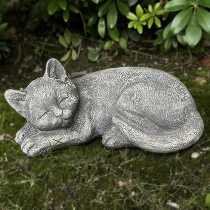 GENUINQ Garden Sleeping Cat Memorial Stone Cat Grave Marker Remembrance Kitten Statues for Garden,Patio,Lawn,Grave Decor Pet Sympathy Gift
