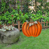 Morning View Pumpkin Garden Stakes Metal Yard Sign Fall Decor Outdoor Autumn Yard Stake Art Pumpkin Lawn Ornaments for Patio Porch Thanksgiving Halloween Harvest 26 Inches Tall Set of 2