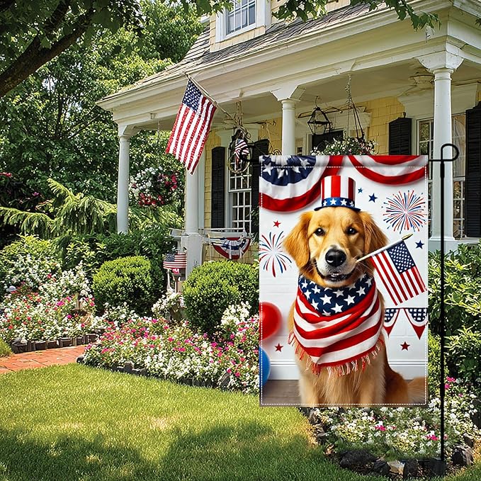 BlissYard 4th of July Garden Flag Golden Retriever Dog Patriotic Garden Flag 12x18 Double Sided American Flag Welcome Yard Flag Outdoor Memorial Day Independence Day Decorations