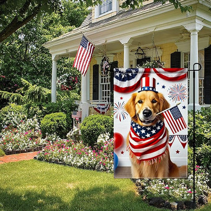 BlissYard 4th of July Garden Flag Golden Retriever Dog Patriotic Garden Flag 12x18 Double Sided American Flag Welcome Yard Flag Outdoor Memorial Day Independence Day Decorations