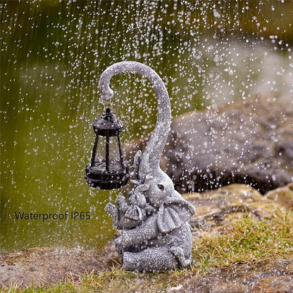 Pohabery Elephant Outdoor Statues with Cute Baby Garden Decor, Resin Elephant Figurines with Solar Lantern Outdoor Decoration Gifts for Mothers Day, Birthday Day