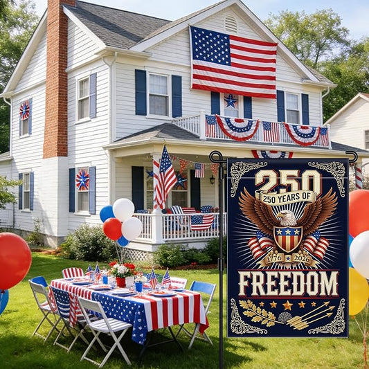 250 Anniversary USA Garden Flag, 4th of July Garden Flag America Patriotic Banner 250 Years of Freedom Yard Sign Eagle Design Double-Sided Waterproof 1776-2026 Commemorative Flag 12x18 Inch