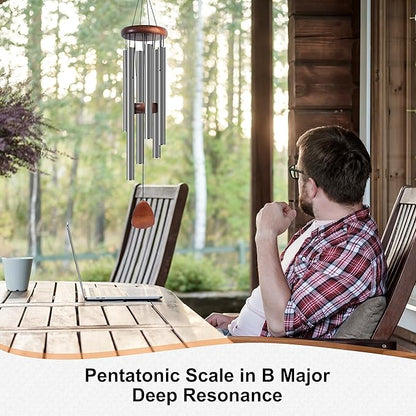 Bursvik Large Aluminium Wind Chimes 37 Inches to Create a Zen Atmosphere Suitable for Outdoor, Garden, Patio Decoration. Classic Wind Chimes with Wind Catcher Suitable as A Gift for Unisex,Silver Grey