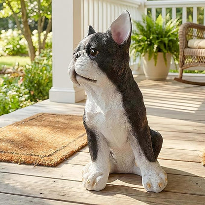 Adorable Standing Bulldog Puppy Garden Statue, Realistic Animal Pet Statue, | Cute Decorative Resin Figurine for Backyard, Porch, Lawn, Patio | Ideal Gift for Dog Enthusiasts