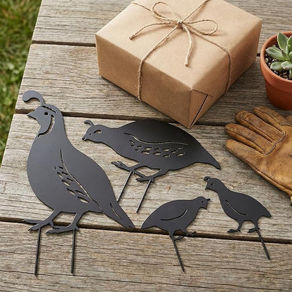 NUOBESTY 4Pcs Quail Family Garden Stakes, Metal Bird Yard Decor Decorative Garden Art Sculptures Statues for Outdoor Lawn Ornament & Patio Backyard, Bird Lover Favors for Women Mom Grandma