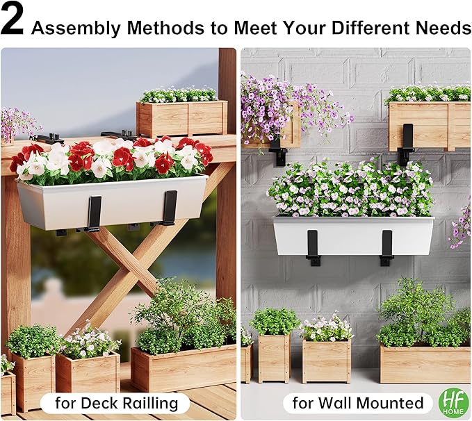 HFHOME 4PCS Adjustable Planter Window Box Planters Hanging Flower Box Holders Brackets, Heavy Duty Wall Mount Holder for Windowsills, Garden, Fences, and Balcony - Black