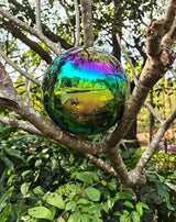Gazing Ball for Garden Decor - 8-Inch Hollow Metal Sphere for Outdoor & Indoor Use, Patio, Yard, Flower Bed Accent Piece (Rainbow)