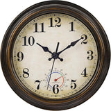 Outdoor Clocks Waterproof with Thermometer Combo Vintage Rustic Wall Clock for Patio Pool Bathroom Kitchen(8 Inch,Bronze)