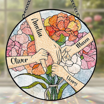 Personalized Mothers Day Stained Glass Gifts for Mom, Custom Name Windows Hanging, Suncatcher Ornament Decor Gift from Daugher Son Husband