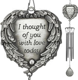 Memorial Wind Chimes Outdoor – Sympathy Gift Loss of Loved One – I Thought of You with Love Today Poem – Angel Wings Heart Teardrop Charm – in Loving Memory Wind Chime 23 Inch