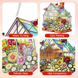 Stained Glass Suncatcher Window Hanging, Marzovitra 10 Inch Greenhouse Garden with Flowers Butterflies, Colorful Floral Real Glass Panel for Home Sunroom Patio Porch Indoor Outdoor Decor Gift Idea