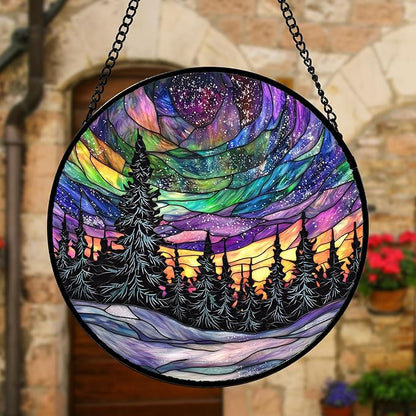DASTOLL Stained Glass Window Hanging, Van Gogh Night Scene Sun Catchers Colorful Glass Panel Starry Sky Suncatcher Decor for Birthday for Women, Men, Wife, Aunt, and Mom 9.8 in