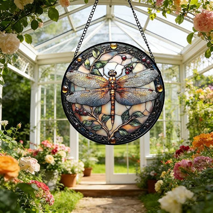 DASTOLL Stained Glass Window Hanging - Dragonfly Plant Suncatcher Ready to Hang Window Doors Home Decoration, Christmas, Mother's Day Birthday Gifts for Women, Men, and Mom 6.3X6.3IN