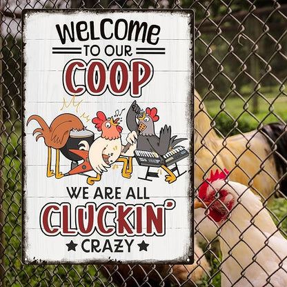 Welcome To Our Coop Funny Chicken Sign-Funny Metal Chicken Tin Sign for Home Farm Chicken Coop Farmhouse Kicthen Garden Decor 8 X 12 Inch