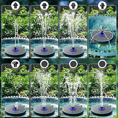 SZMP 3.5W Upgraded Glass Panel Solar Fountain with RGB Night Show, Anti-Drift Fixer & 7 Nozzles, Strong Floating Bird Bath Fountain for Garden, Pond, Outdoor (Blue)