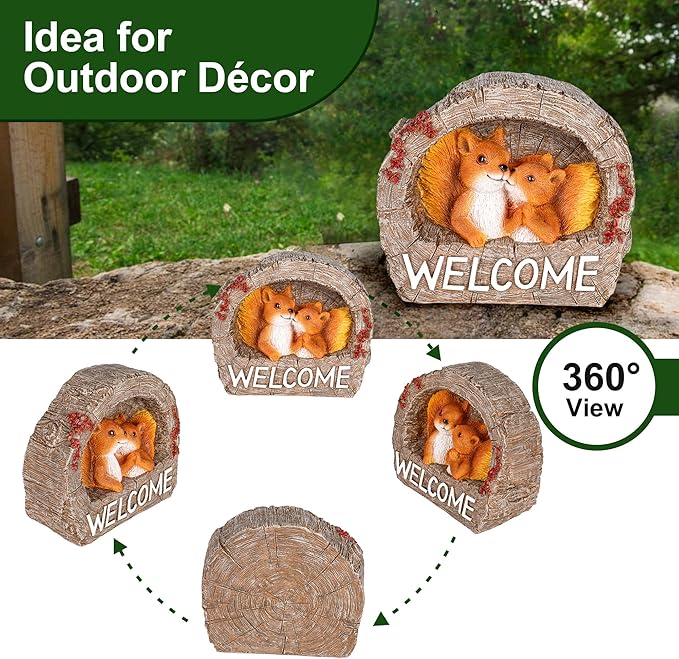 Lily's Home Squirrel Garden Statue, Charming Polyresin Garden Figurine, Multicolored, Welcome Squirrel, Outdoor Garden Decor
