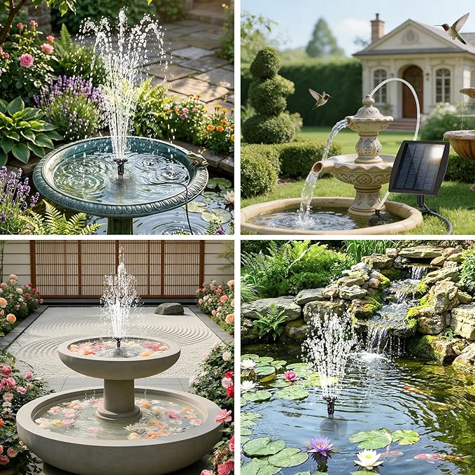 Yeomi Solar Fountain Pump for Bird Bath, 2.5W Solar Powered Water Fountain with 3 Nozzles & 1.5ft Tubing, Multi-Installation & 3-Layer Filtration for Small Pond, Garden Water Feature
