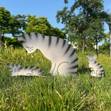 3 Pack Metal Cat Family Garden Statues, Outdoor Decorative Silhouette Stakes for Yard and Patio Lawn Ornaments - Animal Sculpture Art (Grey)