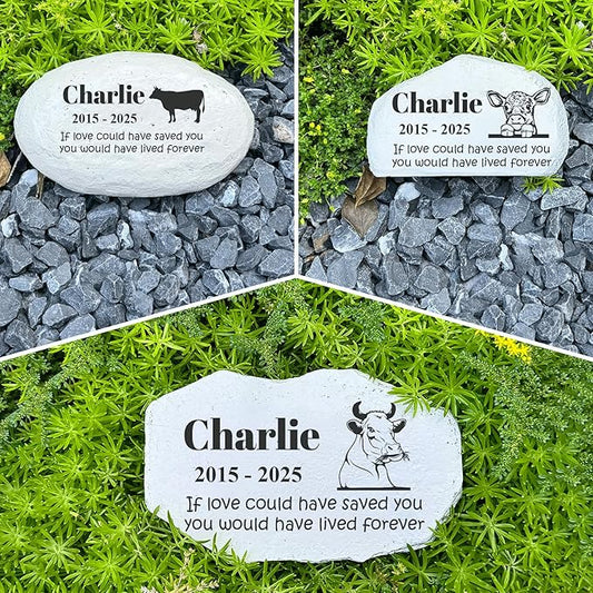 Personalized Pet Memorial Stone - Bull Headstone - Cow Tombstone - Garden Memorial Stone Customized - Pet Cemetery Decorations - Stepping Stone Outdoor