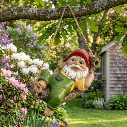 TERESA'S COLLECTIONS Garden Decor, Garden Gnomes Lying on Hammock, Gnomes Decor, Waterproof Resin Garden Decor, Garden Gifts for Mom,Indoor/Outdoor,7"