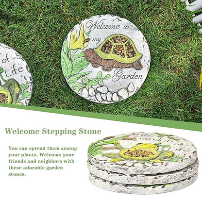 Sungmor 3PC Pretty Garden Stepping Stones, 9.8" Large Concrete Decorative Stones with Beautiful Pattern, Unique Outdoor Lawn Accents, Yard Walkway Flower Bed Wall Shelf Welcome Friends Decorations