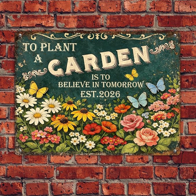 Personalized Garden Signs for Outside Custom Metal Tin Sign for Women, Retro Welcome Metal Sign for Patio, Yard Rustic Home Decor Gifts for Mothers Day, Grandmas, and Gardening Lovers