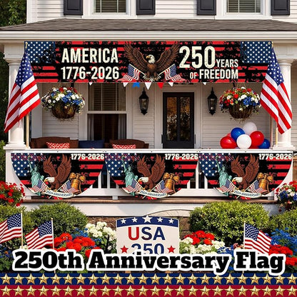 Chumia 5 Pcs 250th Anniversary Decorations Include 1776-2026 Patriotic Outdoor Hanging Bunting Fan Banners American Flag Fence Banner Fourth of July Independence Day Porch Yard Garden Decor