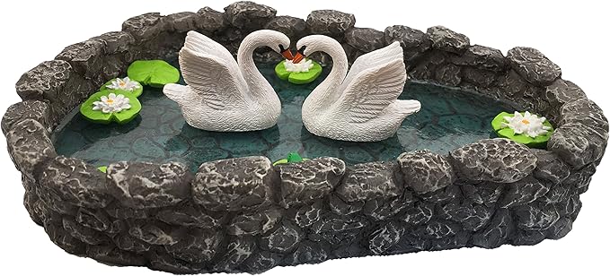 GlitZGlam Mini Swan Pond - Love is in the Air! Miniature Swan Pond for Fairy & Garden Accessories