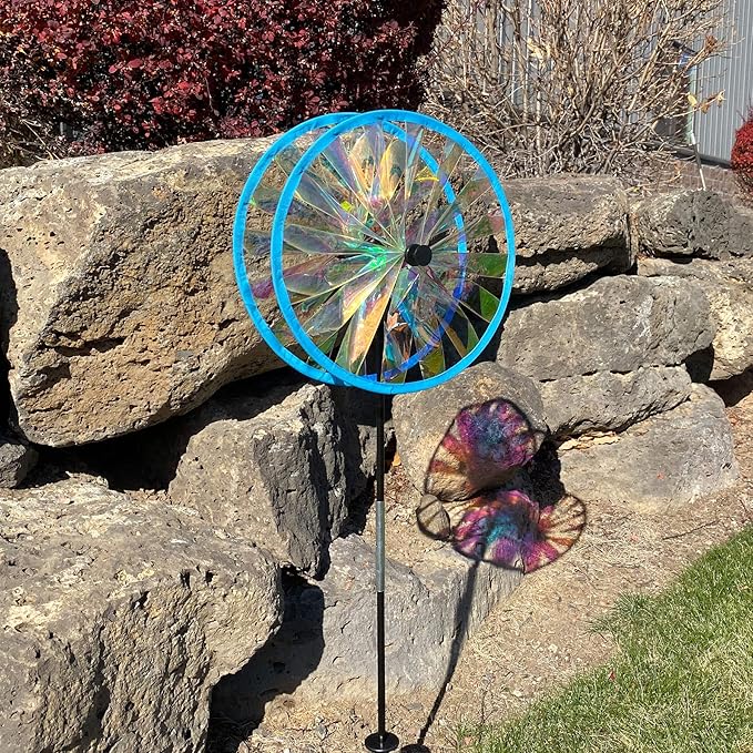 In the Breeze 13-Inch Duo Iridescent Wheel Spinner, Outdoor Ground Décor, 2688