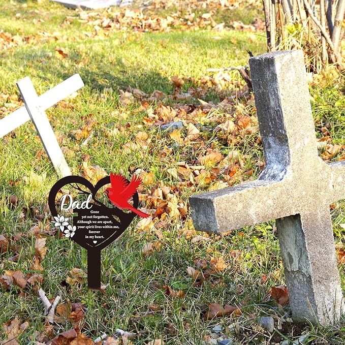 Rngmsi Dad Grave Decorations for Cemetery - Cardinal Grave Markers for Humans Father Memorial Plaques Stake for Outdoors Garden Yard