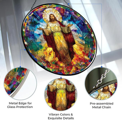 Christ Jesus Stained Glass Suncatcher Stained Glass Window Hanging Home Decor Garden Halloween Christmas Party Wedding Housewarming Gifts