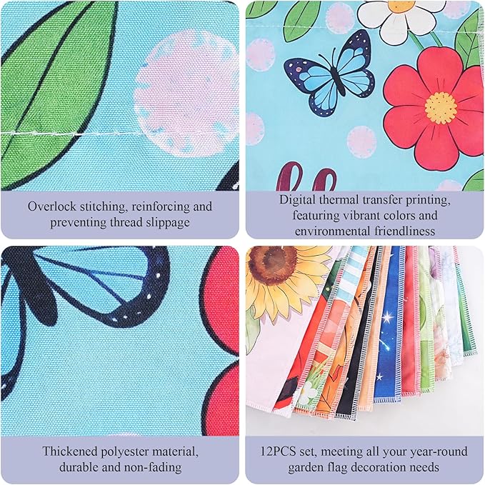 Seasonal Garden Flags Set of 12, KissDate 12 x 18 Inch Double Sided Yard Flags Garden Flags for Outside, Mothers Day 4th of July Summer Spring Garden Flag, Outdoor Banners Holiday Garden Decorations