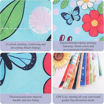 Seasonal Garden Flags Set of 12, KissDate 12 x 18 Inch Double Sided Yard Flags Garden Flags for Outside, Mothers Day 4th of July Summer Spring Garden Flag, Outdoor Banners Holiday Garden Decorations